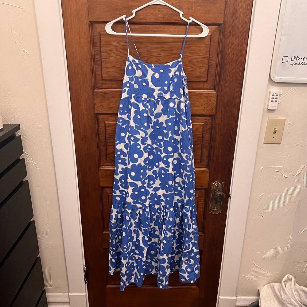 Xirena Blue White Floral Print Spaghetti Strap Tiered Maxi Dress Women Size XS